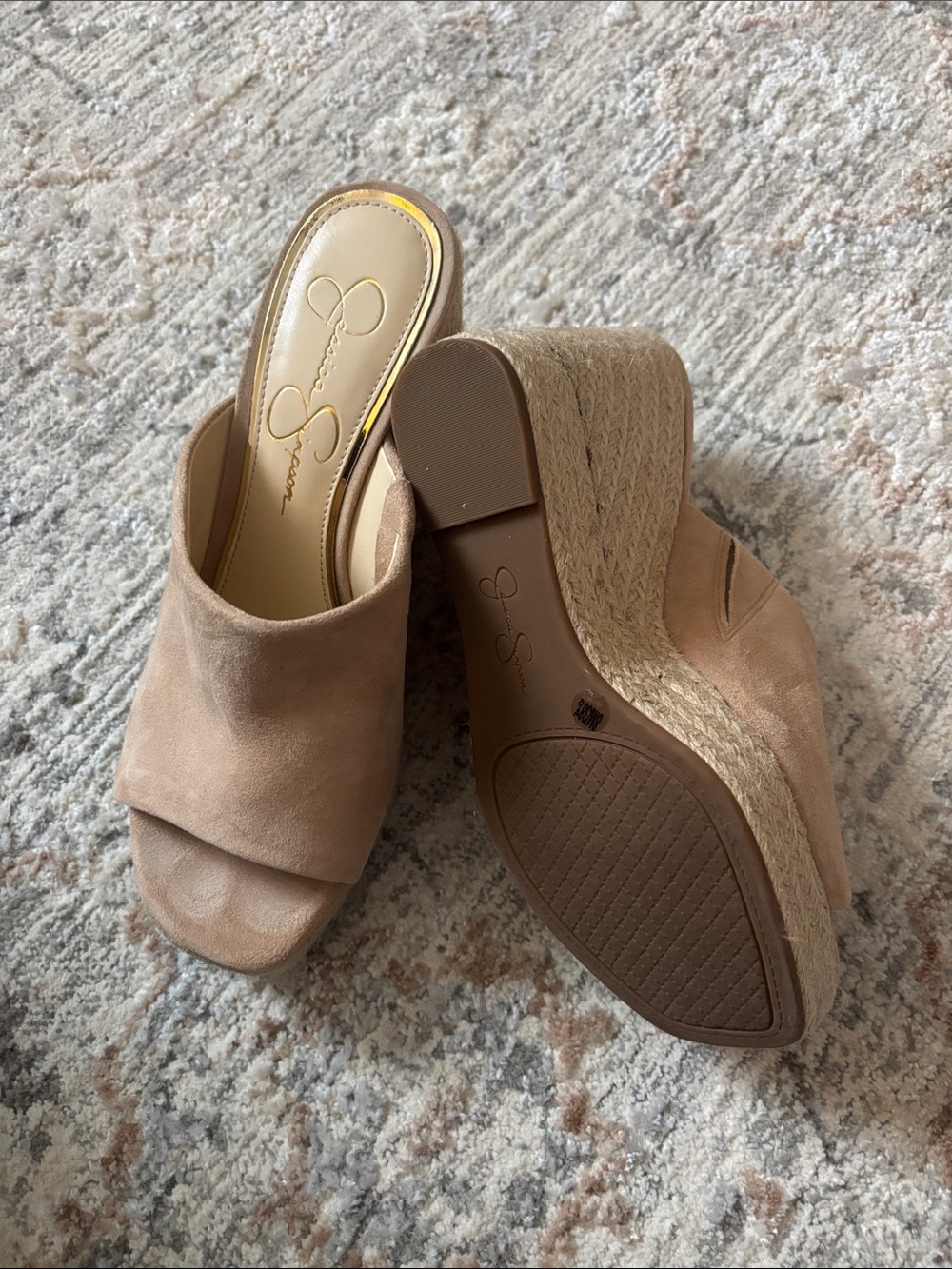 Jessica Simpson Tan Suede Espadrille Wedge Mule